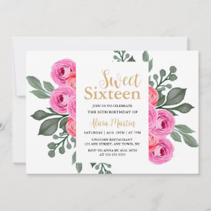 Invitation Élégante Flora Dusty Rose Or Sweet 16