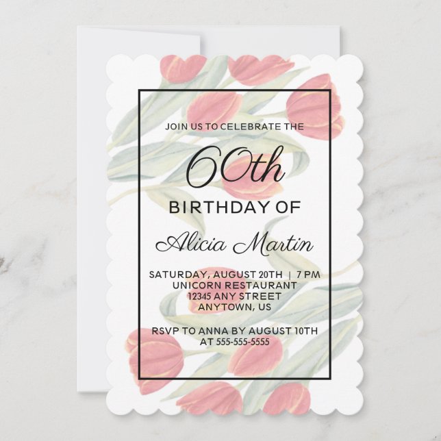 Invitation Elégante Flora Spring Red Tulip 60e anniversaire (Devant)