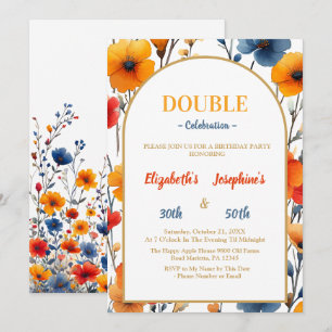 Invitation Elégante Floral double fête d'anniversaire