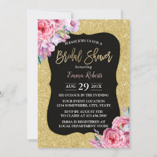 Invitation Elégante Floral moderne Parties scintillant or Fêt
