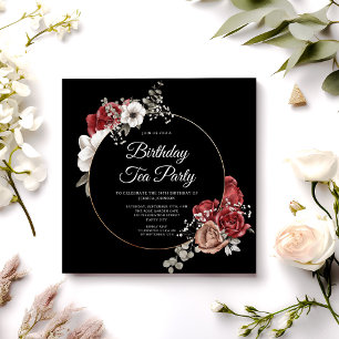 Invitation Elégante Floral Rouge Rose Or Anniversaire Tea Par