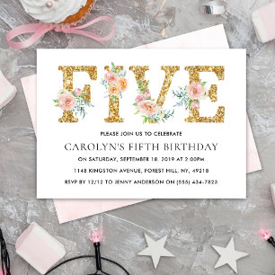 Invitation élégante florale avec paillettes dorées