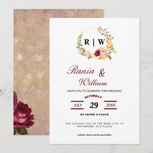 Invitation Elégante florale avec texte calligraphique Invitat (Devant / Derrière)
