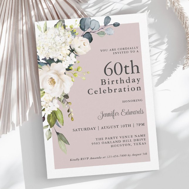 Invitation Elégante florale blanche sur Mauve 60e anniversair (Créateur téléchargé)