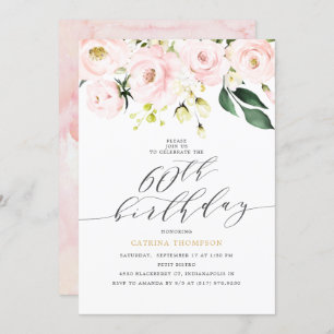 Invitation Élégante florale de Blush et Eucalyptus 60e annive