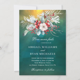 Invitation Élégante florale de Noël sur vert Mariage moderne