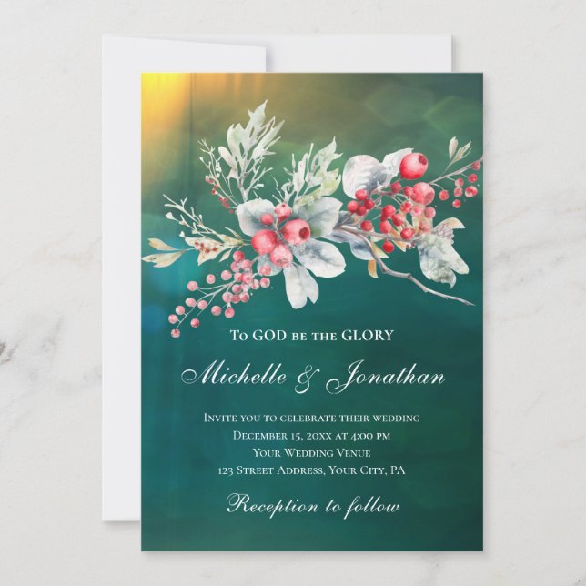 Invitation Élégante florale hivernale sur Mariage chrétien ve (Devant)
