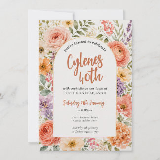 Invitation élégante florale pour les 40 ans