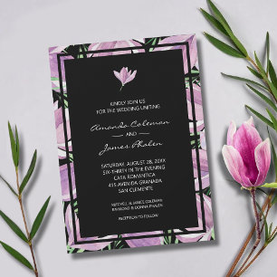 Invitation Élégante florale violette sur Mariage noir
