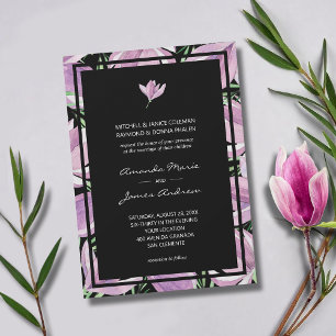 Invitation Élégante florale violette sur Mariage noir