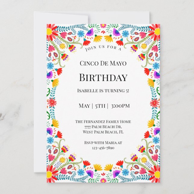 Invitation Elégante Florales Mexicaines Cinco De Mayo Anniver (Devant)