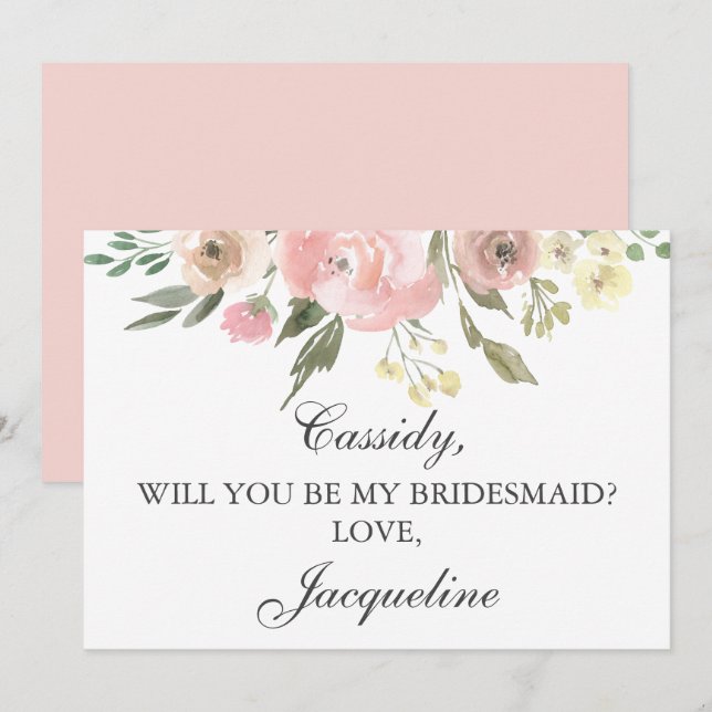 Invitation Élégante Flore Rose Serez-Vous Ma Femme D'Accueil (Devant / Derrière)