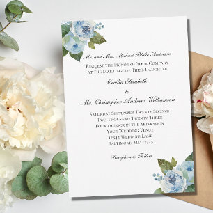 Invitation Élégante flore verte bleue Mariage Formel