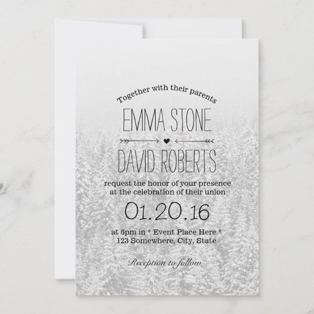 Invitation Élégante Forêt de Neige Mariage d'hiver (Devant)