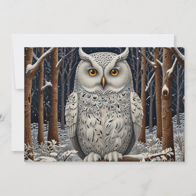 Invitation Élégante forêt d'hiver de chouette blanche boho (Devant)