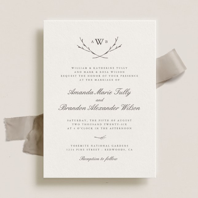 Invitation Elégante Forêt Monogramme Mariage Invite (Créateur téléchargé)