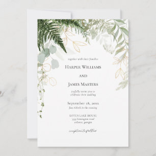 Invitation Élégante forêt verte et Mariage d'or