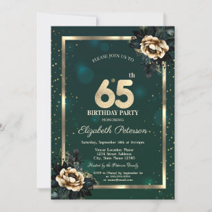 Invitation Elégante Frame Or Flower Stars Green 65th