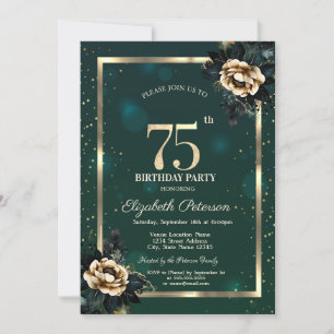 Invitation Elégante Frame Or Flower Stars Green 75th