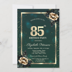 Invitation Elégante Frame Or Flower Stars Green 85th