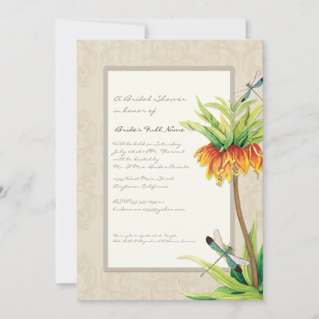 Invitation Elégante Fritillaria n Fête des mariées libellule (Devant)