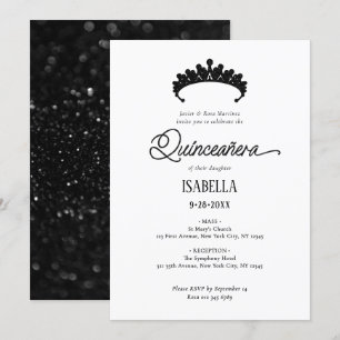 Invitation Élégante Glamour Quinceañera Noir & Blanc