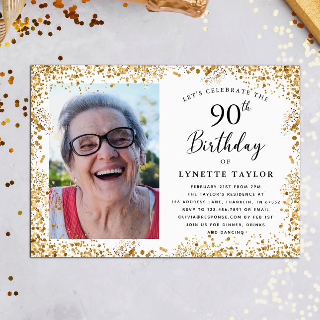 Invitation Elégante Gold 90th Birthday Party (Créateur téléchargé)