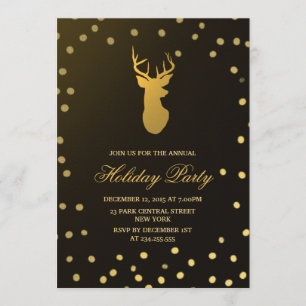 Invitation Elégante Gold Antler Gold Confetti fête de vacance