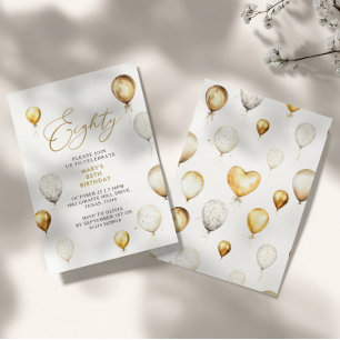 Invitation Elégante Gold Balloon 80e fête d'anniversaire