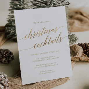 Invitation Élégante Gold Calligraphy Christmas Cocktail Party