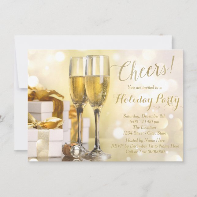 Invitation Elégante Gold Champagne Fête (Devant)
