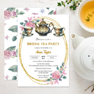 Invitation Elégante Gold et Floral Bridal Tea Party