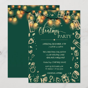 Invitation Elégante Gold Green, Lumières Entreprise Noël