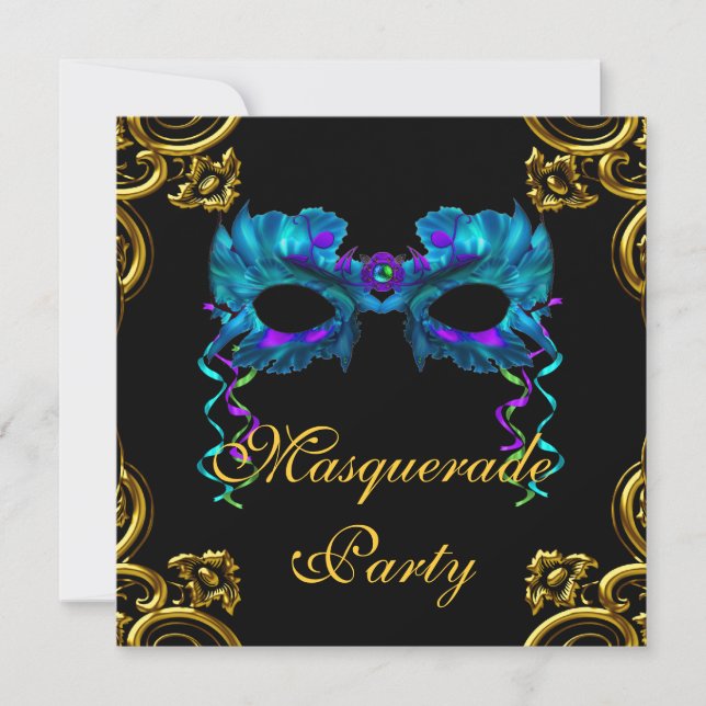 Invitation Elégante Gold Navy Blue Masquerade Party (Devant)