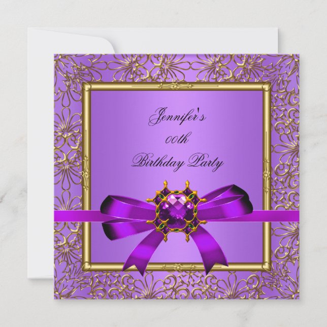 Invitation Elégante Gold Purple Mauve Bijou Anniversaire (Devant)