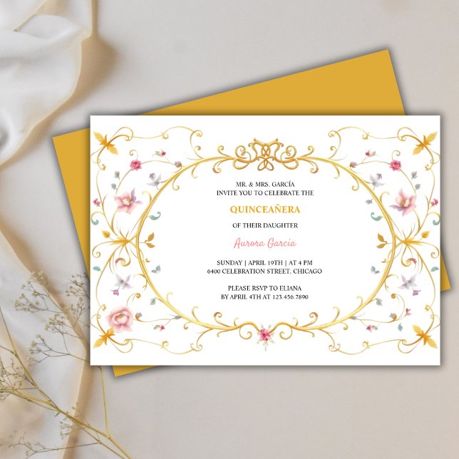 Invitation Elégante Gold Quinceañera Royal Anniversaire (Elegant Gold Quinceañera Royal Birthday Party Invitation)