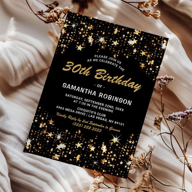 Invitation Elégante Gold Stars Adulte Anniversaire (Créateur téléchargé)