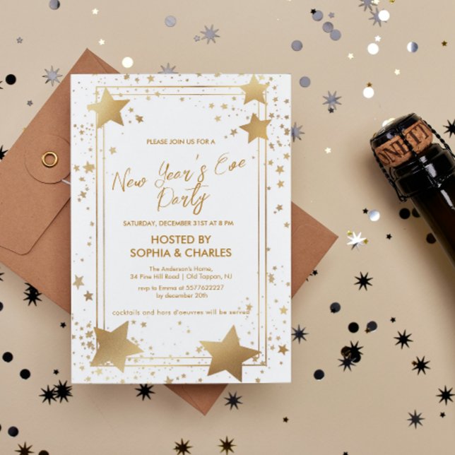 Invitation Élégante Gold Stars New Year's Eve Party (Créateur téléchargé)