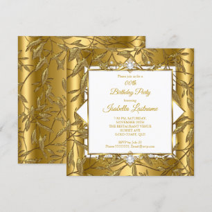 Invitation Elégante Gold White Damask Pearl fête d'anniversai