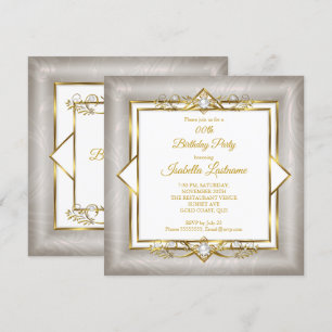 Invitation Elégante Gold White Grey Pearl fête d'anniversaire