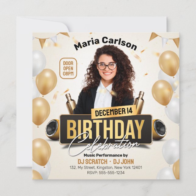 Invitation Elégante Golden Adult Anniversaire Photo (Devant)