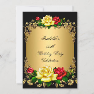 Invitation Elégante Golden Red Yellow Roses Anniversaire A
