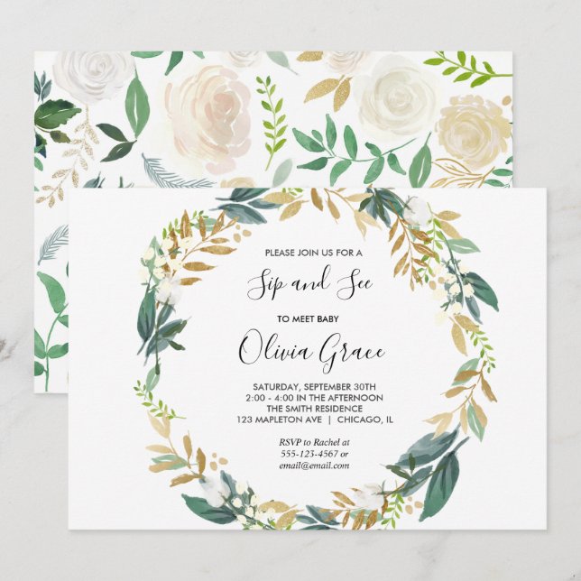 Invitation Elégante gorgée d'or blanc et voir (Devant / Derrière)