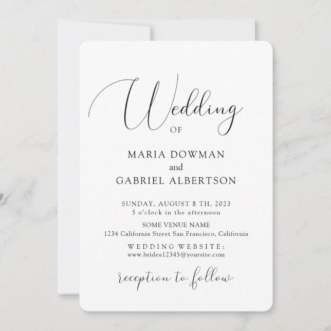 Invitation Élégante gracieuse calligraphie. Mariage classique (Devant)