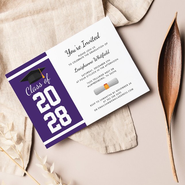 Invitation Élégante Graduation Purple 2025 Grad Party (Graduation 2024 Script Modern Party Invitation)