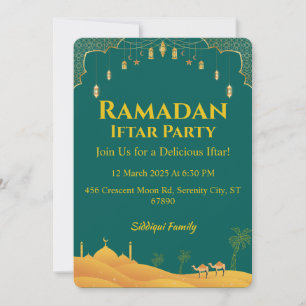 Invitation Elégante Green Gold Ramadan Iftar Party