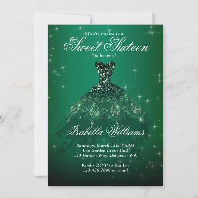 Invitation Élégante Green Sweet 16 Anniversaire (Devant)