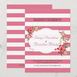 Invitation Elégante Grille Rose & Blanc Avec Mariage Bouquet