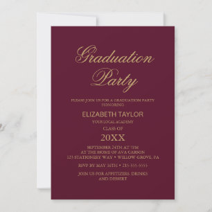 Invitation Élégante huile d'or Burgundy Graduation Party