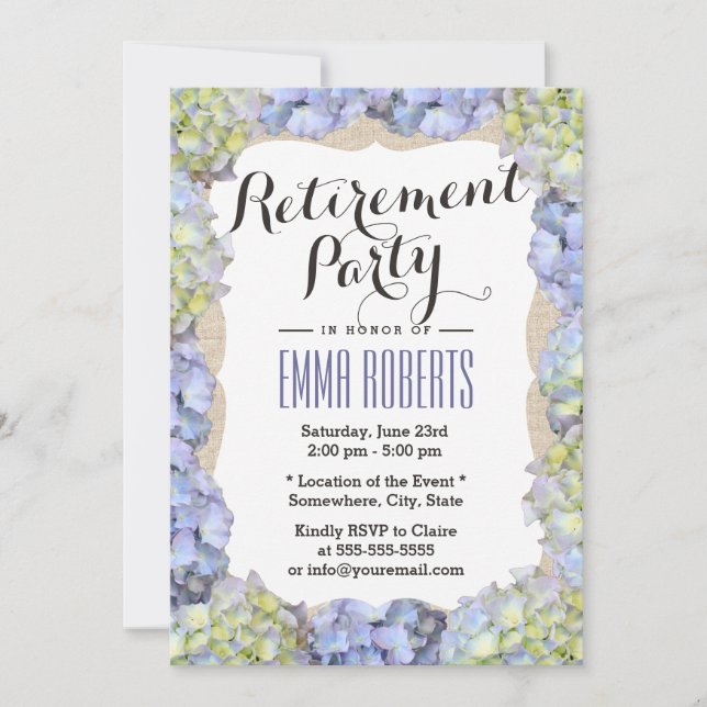 Invitation Élégante Hydrangea Flowers Retraite Party (Devant)